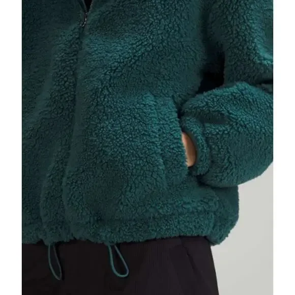 Lululemon Cinchable Fleece Zip Up 6 Green Jasper Plush High Neck Sherpa Athletic - Picture 11 of 16